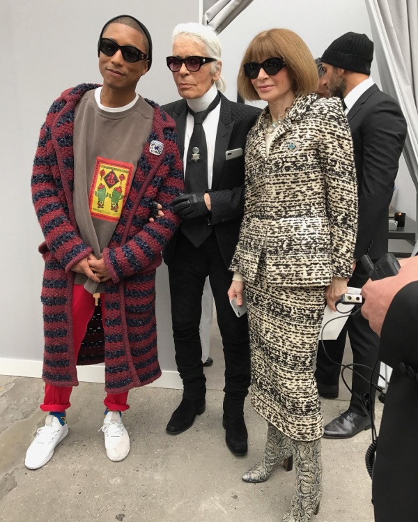 Pharrell poses with Karl Lagerfeld and Anna Wintour (photo c/o Instagram | @pharrell)